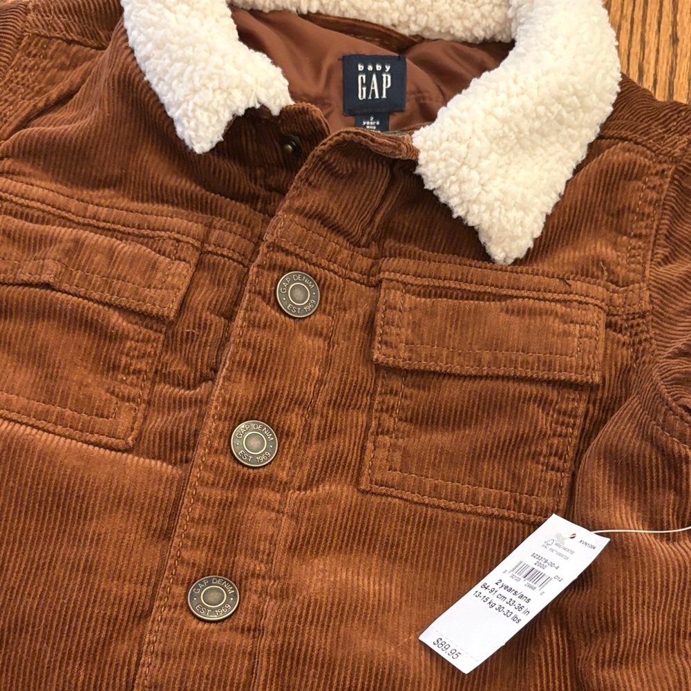 NWT GAP Toddler Brown Corduroy Jacket with Sherpa Collar